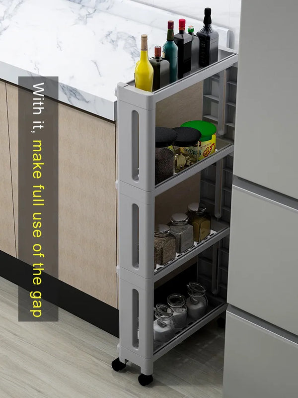 Removable Kitchen Storage Rack for Fridge Side Shelf: 2/3/4 Layers with Wheels, Bathroom Organizer Shelf Gap Holder Rack - New