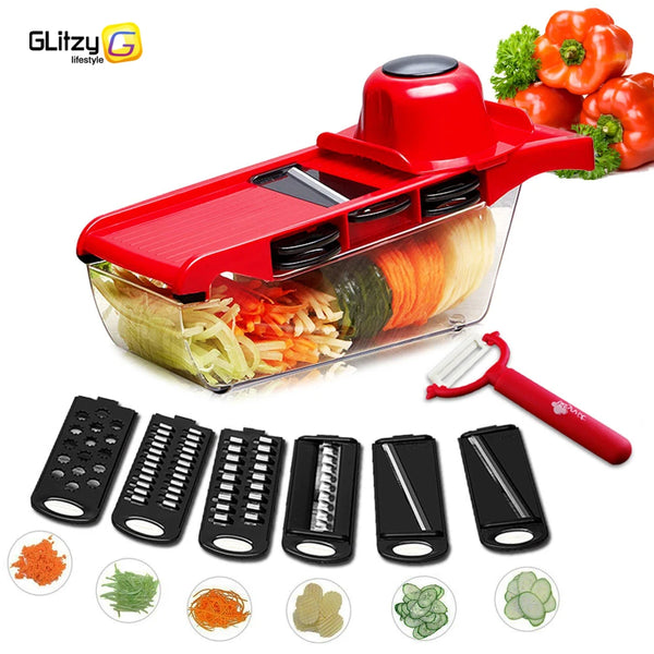 Manual grater for potatoes and vegetables, making chips, and cutting onions, made of stainless steel, with 6 stainless steel blades that are easy to clean.