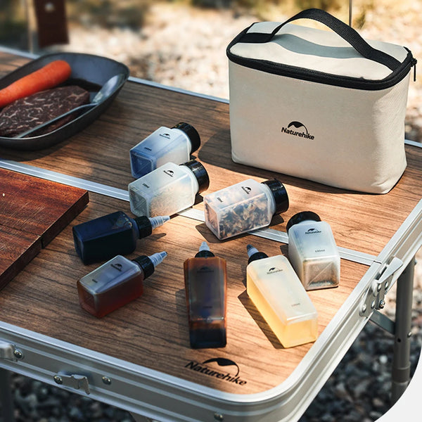 Nature Hike Outdoor Camping Tableware Set: Portable Seasoning Bottles and Containers with Storage Bag for BBQ and Picnic