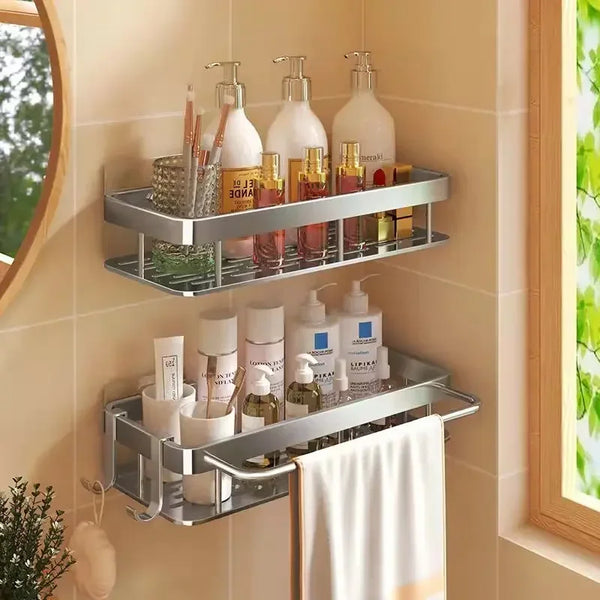 New Hot Kitchen Shelf: Space Aluminum Drill-Free Storage Rack for Spices, Cleaning Tools, and Kitchen Accessories