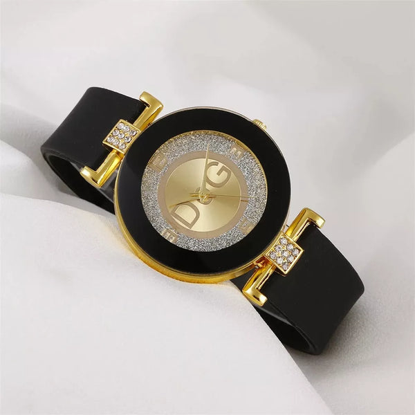 Women's Quartz Watch with Silicone Strap - Simple Rhinestone Design, Casual Yet Elegant, Fashionably Black