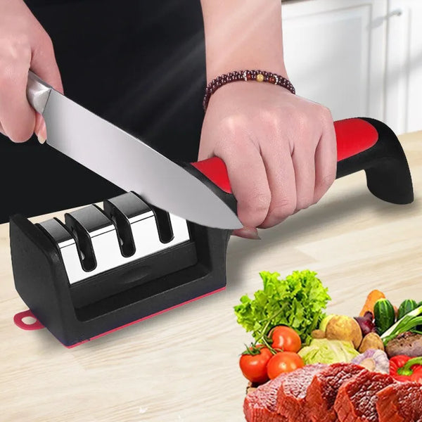 Multi-Functional Hand-Held Knife Sharpener: Household 3/4-Segment Design for Effective Black Sharpening Stone Use