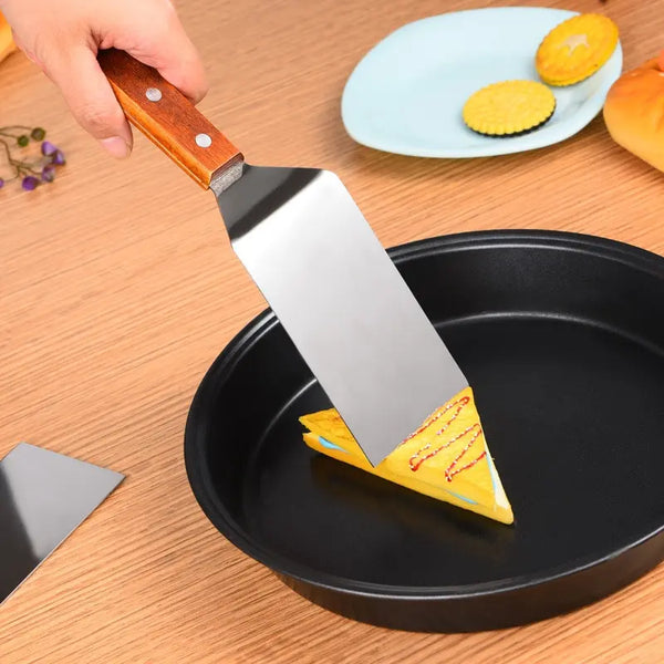 Stainless Steel Frying Shovel with Wooden Handle: Multi-Functional Kitchen Tool for Cooking Pancakes, Steaks, and More