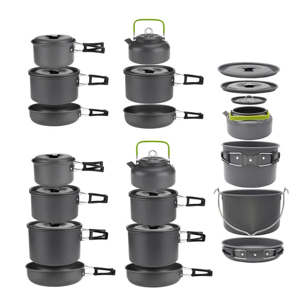 Complete Camping Cookware Set for 1-7 Persons: Lightweight, Portable Pot and Pan with Carrying Bag – Ideal for Outdoor Camping Adventures