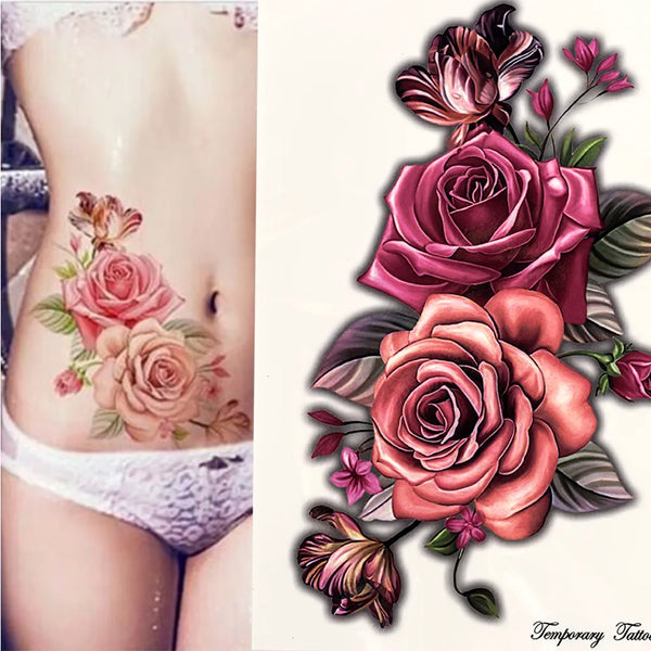 Beauty 1 Pcs Make Up Fake Temporary Tattoos Stickers Rose Flowers Arm Shoulder Tattoo Waterproof Women Big Flash Tattoo on Body