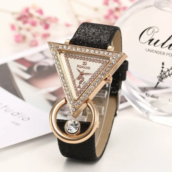 2024 Women's Luxury Triangle Rhinestone Dial Watch with Frosted Strap - Fashionable Quartz Wristwatch for Ladies