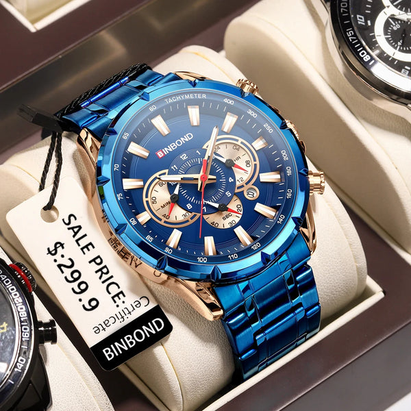 High-Quality Luxury Men's Watch: Waterproof Chronograph with Luminous Dial, Stainless Steel Quartz Wristwatch for Casual Wear