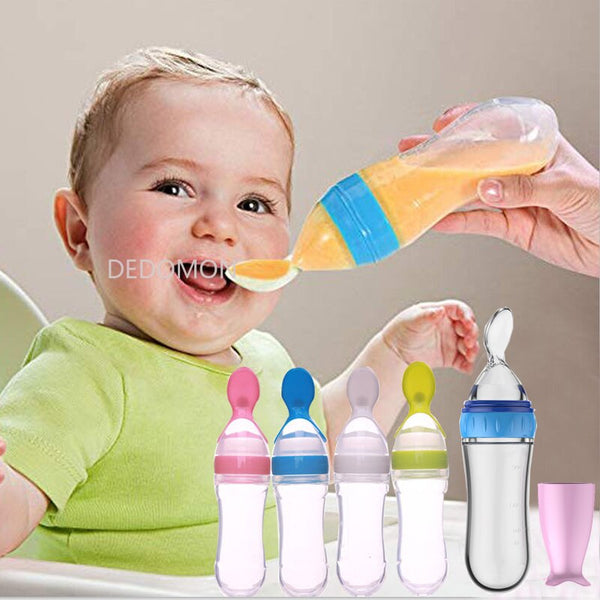 Squeezing Feeding Bottle Silicone Newborn Baby 
Training Rice Spoon Infant 
Cereal Food Supplement Feeder Safe Tableware Tools baby