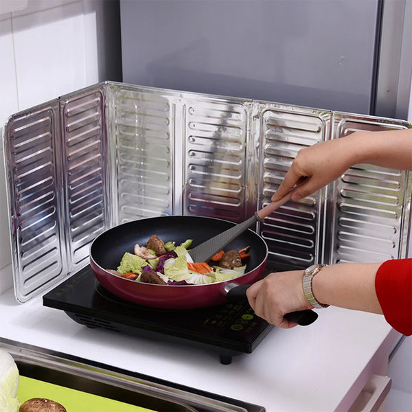 Foldable Aluminum Splatter Screens: Gas Stove Baffle Plate for Frying Pan Oil Splash Protection - Essential Kitchen Accessory