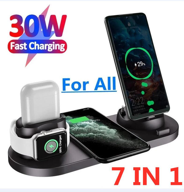 7 in 1 Wireless Charger Stand  Apple Watch Airpods Phone Chargers 30W Fast Charging Dock Station